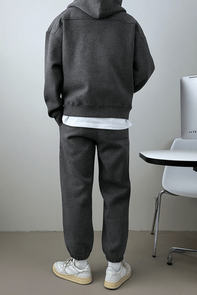 GENIUS STORE Men's Tracksuit Set with Raised Stitching 3 Thread Fleece Inside Casual Tracksuit Set 3Thread-Set