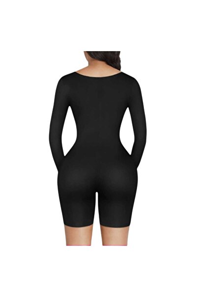 VEYA Full Slip Seamless Long Sleeve V Neck Bodysuit Black