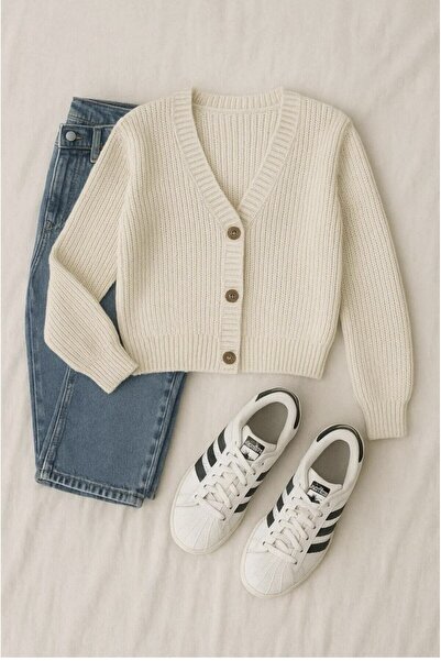 Gloksinya Butik Women's Buttoned Knitwear Crop Cardigan