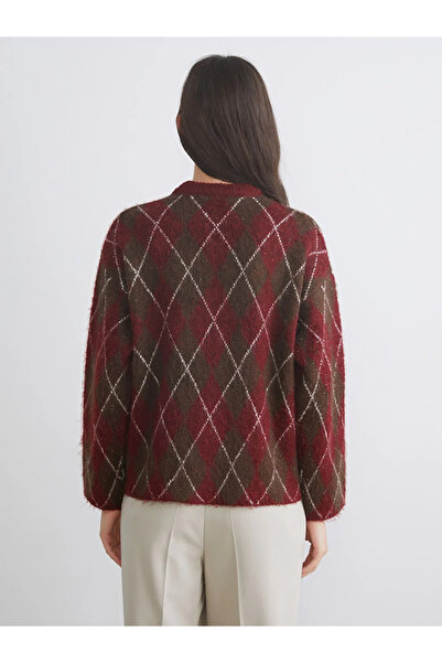 LC Waikiki Pulover de tricotat pentru femei LCW Vision Red guler rotund cu model cu diamante