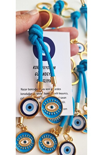 Svc Aksesuar Teacher's Day Gift 10-Piece Double Evil Eye Beaded Keychain - Blue