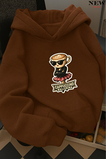 New Shine سويت شيرت بقلنسوة مطبوع عليه كابوتشينو باليرينا