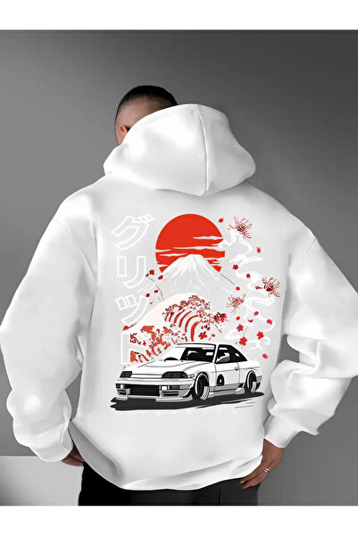 AEMİ سويت شيرت بقلنسوة مطبوع عليه جبل فوجي للجنسين مصنوع من القطن بنسبة 100%