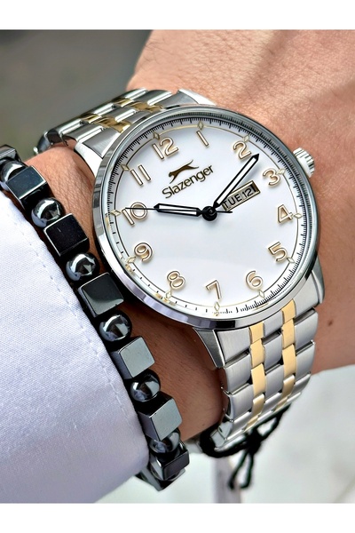 Slazenger Numeric Silver-Gold Color 10 Atm Water Resistance Steel Case Men's Wristwatch 2560.06Mr