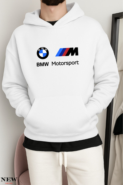 New Shine سويت شيرت بغطاء رأس مطبوع عليه شعار بي إم دبليو