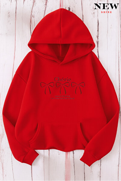 New Shine سويت شيرت بقلنسوة مطبوع عليه تشيري