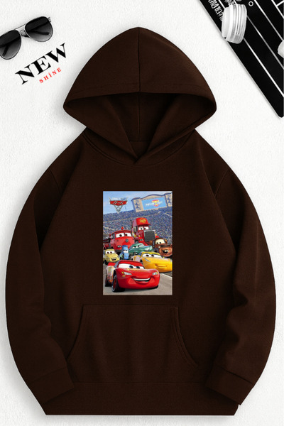 New Shine سويت شيرت بقلنسوة مطبوع عليه سيارات ملونة