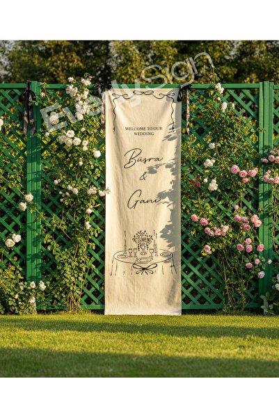 Everly Sign Kişiye Özel Kumaş Karşılama Panosu, Flama, Düğün, Söz, Nişan, Kın...