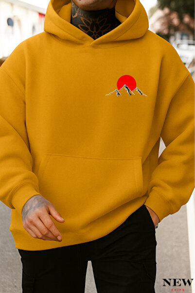 New Shine سويت شيرت بقلنسوة مطبوع عليه قمر أحمر