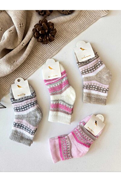 Baharda Nova مجموعة جوارب شتوية للأطفال من الجنسين مكونة من 4 قطع / جوارب منشفة للفتيات والأولاد من عمر 0-6 أشهر