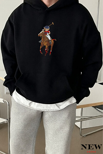 New Shine Ursuleț cu cal cu imprimeu cu glugă Swea tricou