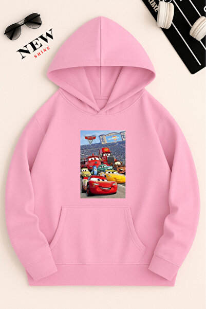 New Shine سويت شيرت بقلنسوة مطبوع عليه سيارات ملونة