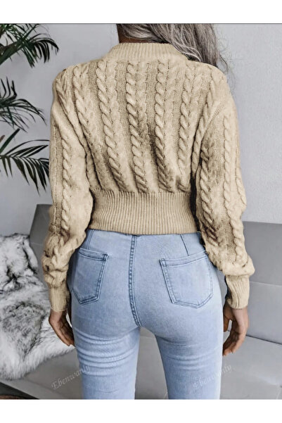 AlanTeks Crew Neck Intermediate Length Hair Knitted Women's Sweater