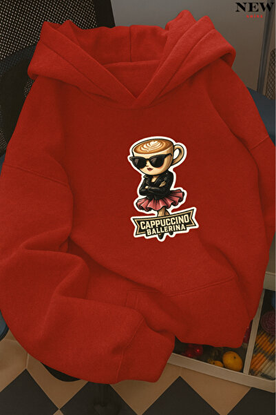 New Shine سويت شيرت بقلنسوة مطبوع عليه كابوتشينو باليرينا