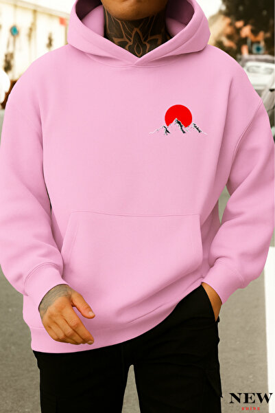 New Shine سويت شيرت بقلنسوة مطبوع عليه قمر أحمر