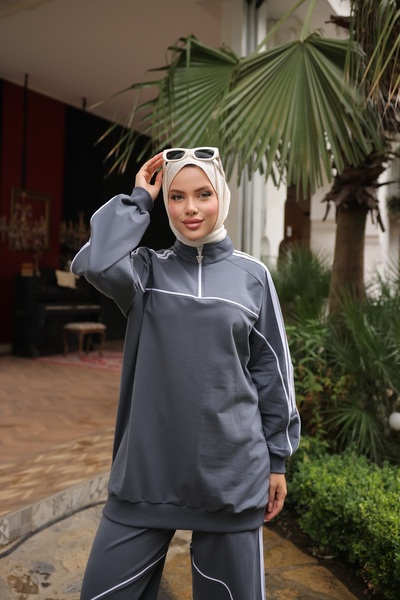 MİMİ Luxury Wear Women's Stylish Hijab Tracksuit Set with Zipper & Bottom Top Set