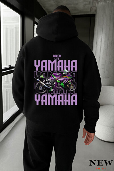 New Shine سويت شيرت بقلنسوة مطبوع عليه دراجة نارية