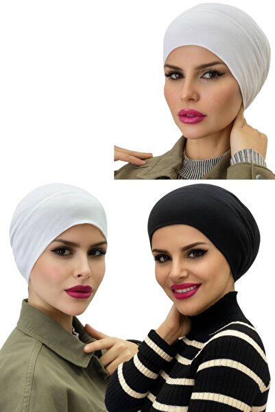 ALDAİR 3 Pcs Hijab Elastic Non-Slip Seamless Snap-On Sea Cap Practical Cap