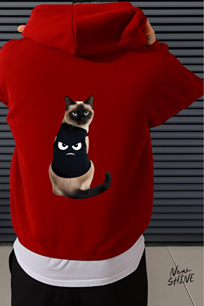 New Shine سويت شيرت بغطاء للرأس مطبوع عليه قطة