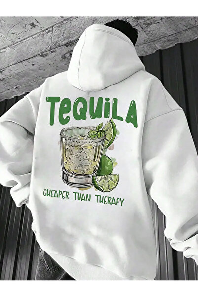 AEMİ Hanorac unisex cu glugă, imprimat cu tequila, oversize, 100% bumbac