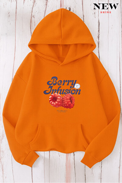 New Shine سويت شيرت بقلنسوة مطبوع عليه توت