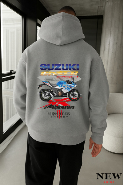 New Shine Суитшърт с качулка и мотоциклетна щампа