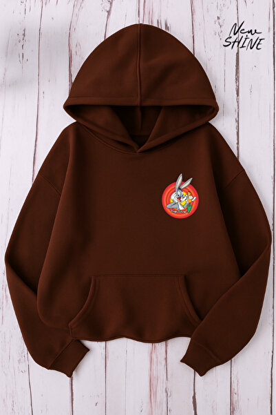 New Shine سويت شيرت بغطاء للرأس مطبوع عليه باغز باني