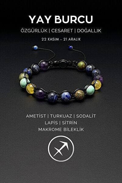 Seven Art Jewelry سوار مكرامية يدوي الصنع بتصميم برج القوس – مع أحجار الجمشت ...