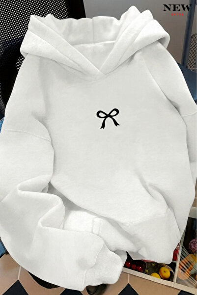 New Shine Bow Printed Hooded Sweatshirt