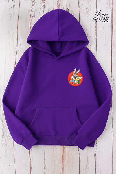 New Shine سويت شيرت بغطاء للرأس مطبوع عليه باغز باني