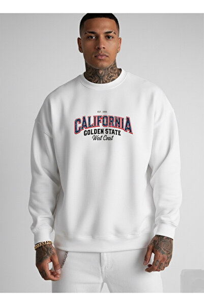 LORVEX Hanorac unisex supradimensionat cu guler rotund tricou GOLDEN STATE Print