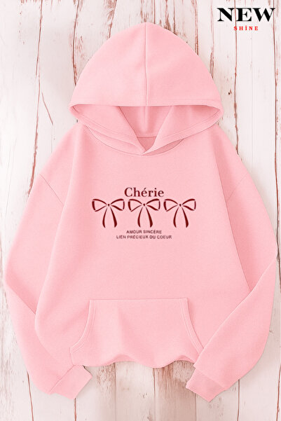 New Shine سويت شيرت بقلنسوة مطبوع عليه تشيري