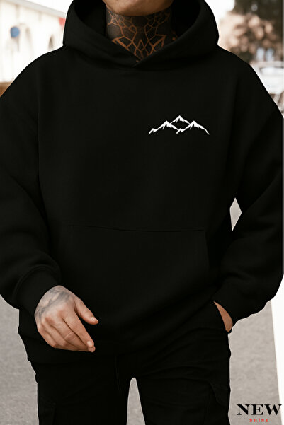 New Shine سويت شيرت بقلنسوة مطبوع عليه جبل