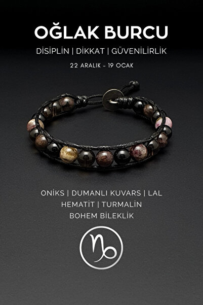 Seven Art Jewelry El Yapımı Oğlak Burcu Bohem Bileklik – Oniks, Dumanlı Kuvar...