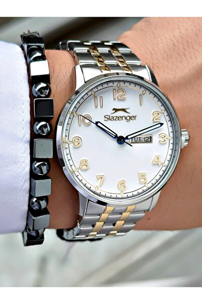 Slazenger Numeric Silver-Gold Color 10 Atm Water Resistance Steel Case Men's Wristwatch 2560.06Mr
