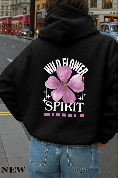 New Shine سويت شيرت بقلنسوة مطبوع عليه Wild Flower Spirit