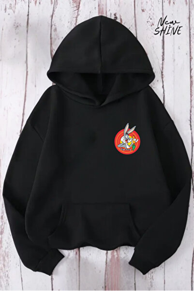 New Shine سويت شيرت بغطاء للرأس مطبوع عليه باغز باني