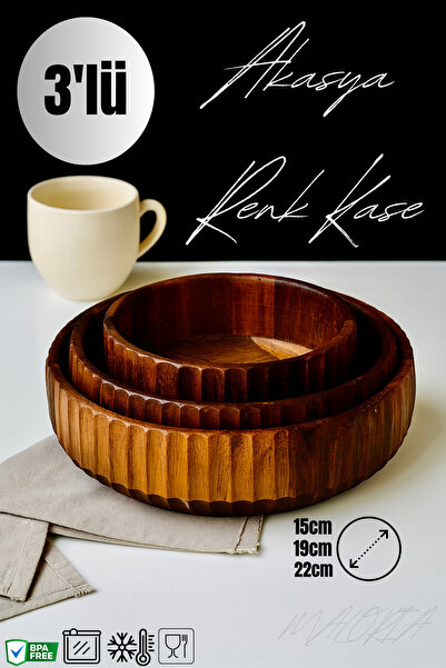 Maloria Akasya Salata Kasesi | 3'lü Curve Bowl (15cm - 19cm - 22cm)