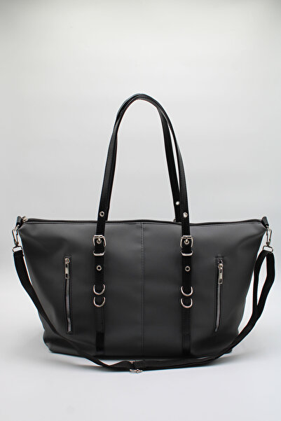 LASSO Women's Gray Large Size Satin Fabric Hand and Shoulder Bag with Zipper Accessories