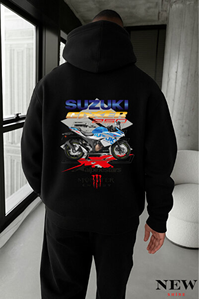 New Shine Суитшърт с качулка и мотоциклетна щампа