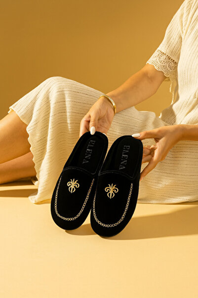 AGACE Women's House Slippers Lily Flower Winter Indoor Soft Comfortable Slippers Embroidered Dowry Guest Slippers