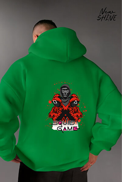 New Shine سويت شيرت بغطاء للرأس مطبوع عليه لعبة الحبار