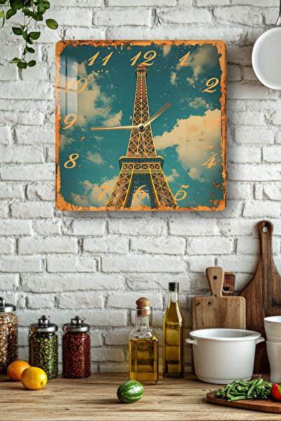 kutuTR Cosmic Night and Green Light Themed Tempered Glass Square Clock 33X33 cm Size Uv Printing - Kcs071