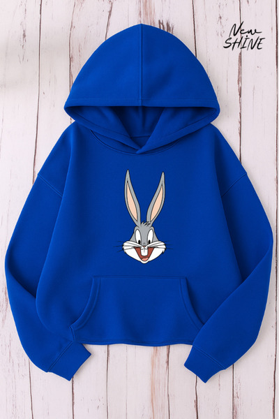 New Shine سويت شيرت بغطاء للرأس مطبوع عليه باغز باني