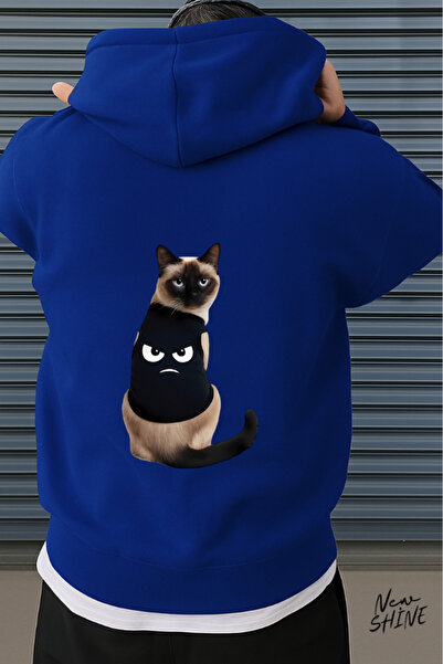 New Shine سويت شيرت بغطاء للرأس مطبوع عليه قطة