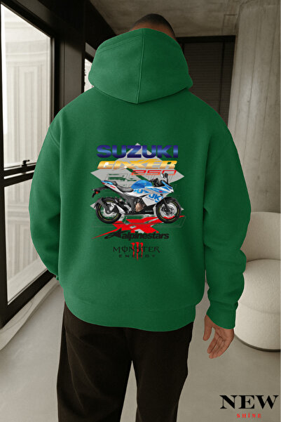 New Shine سويت شيرت بقلنسوة مطبوع عليه دراجة نارية