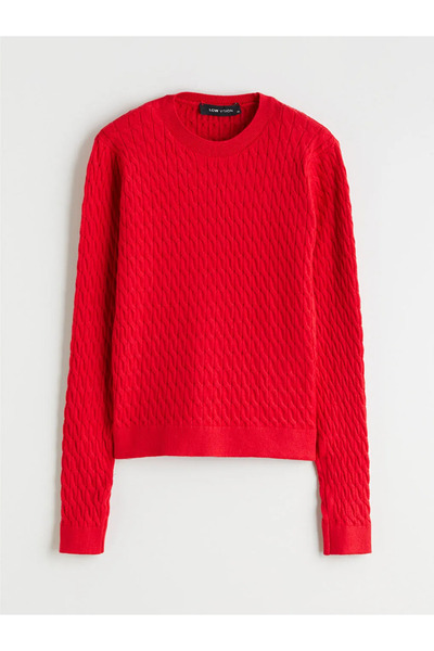 LC Waikiki Lcw vision red crew neck self-printed women's knit sweater