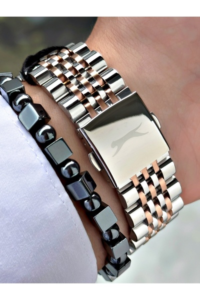 Slazenger Functional Special Design Silver-Copper Color 10 Atm Water Resistance Steel Case Men's Wristwatch 2547.03Mr