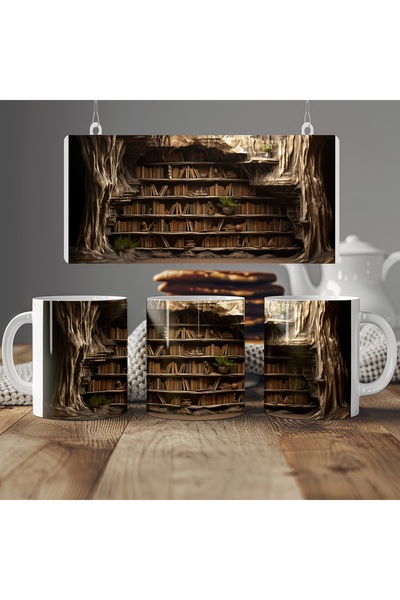 Beramussa 3D Effect Dim Library Mug - Fantastic Books Themed Design - Non-Emb...