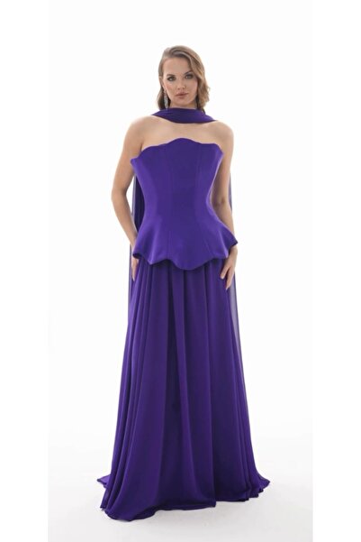MOONDRESS KADIN STRAPLEZ ÜST KORSAJ DETAYLI UZUN ŞIK ABİYE